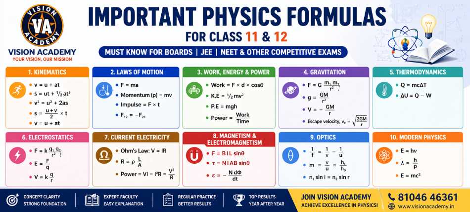 Important Physics Formulas for Class 11&12