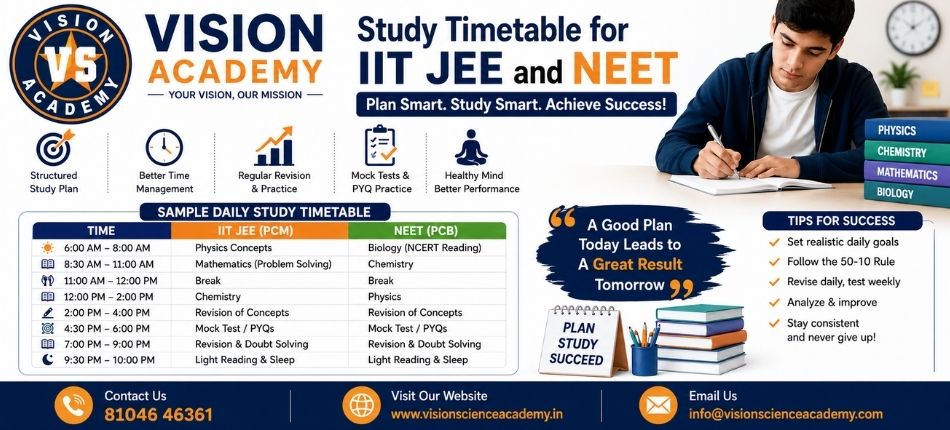Study Timetable for IIT JEE and NEET | Vision Academy